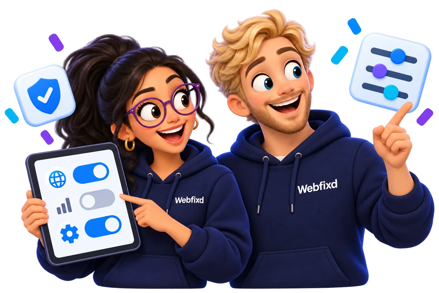 Webfixd characters choosing preferences with clear toggle controls