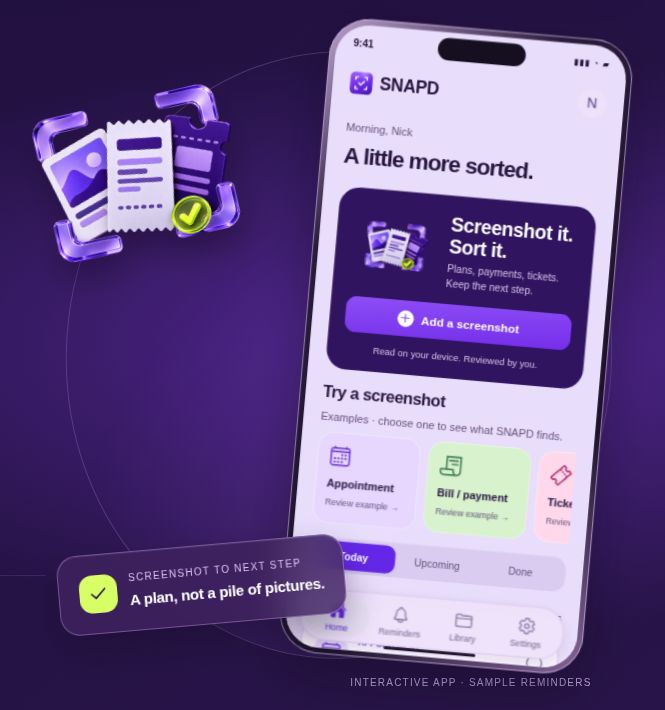 SNAPD screenshots to reminders app and website